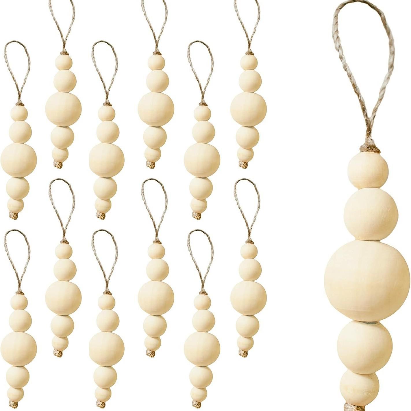 Богемные деревянные елочные украшения: Подвески с бусинами и кисточками