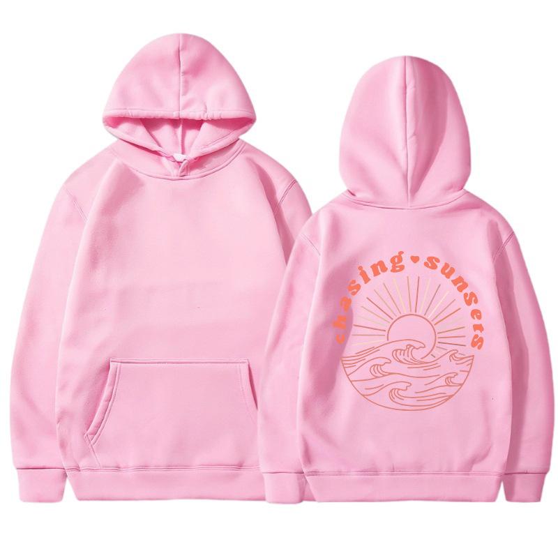 Chasing Sunsers Damen Fleece-Hoodie mit Buchstaben-Slogan-Print Kängurutasche Kordelzug Print-Hoodie
