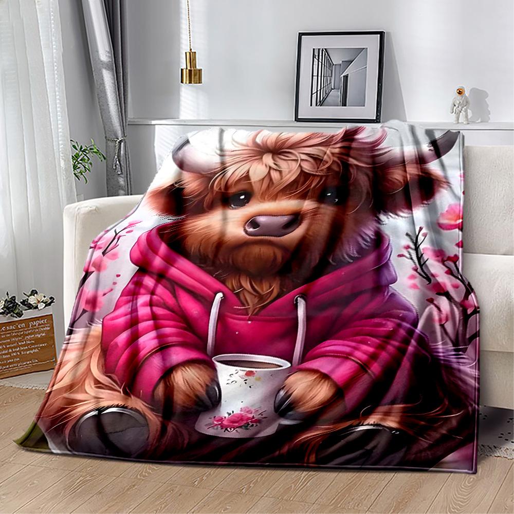 Highland Cow Selfie Flannel Blanket,Lightweight,Office Blanket,Sofa Blanket,Comfortable Blanket