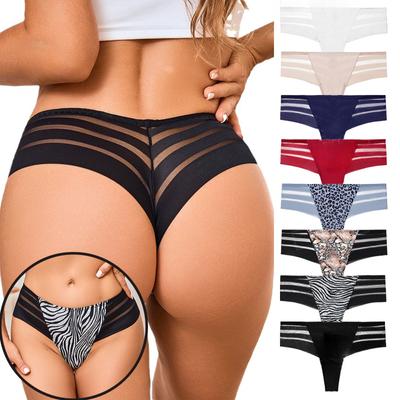 Women's Colorblock Stripes Panties Seamless Underwear Women See-Through Thong Underpants M-XL
