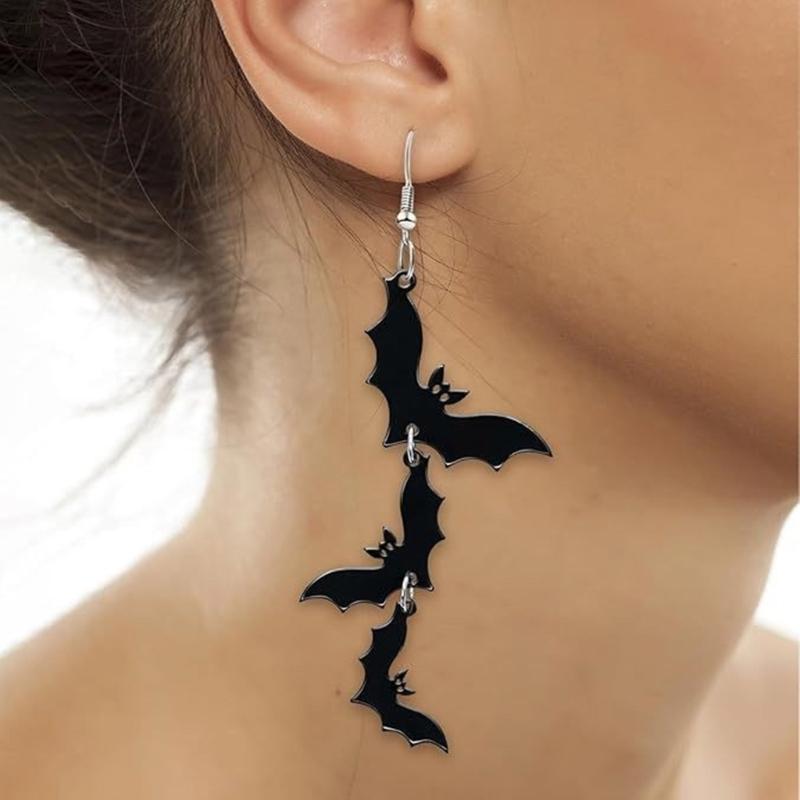 Lightweight Acrylic Skull Bat Dangle Earrings For Women Spooky Halloween Gothic Jewelry Accessories