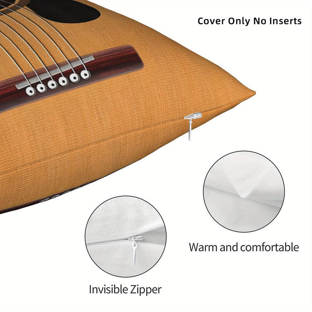 Acoustic Guitar Pillowcase Classic Music Design for Artistic Home Decor, Soft Cotton Cushion Cover with Musical Instrument Style