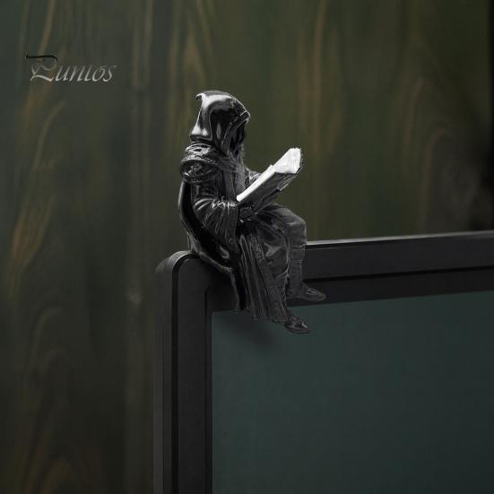 Donker Fantasy Ornament Gotische Schaduwlezer Beeldje, Stijl Mini Tovenaars Figuurtje, Mat Unieke Gamer Cadeau Ideeën Zwarte Hars Beeldhouwwerk voor Huis