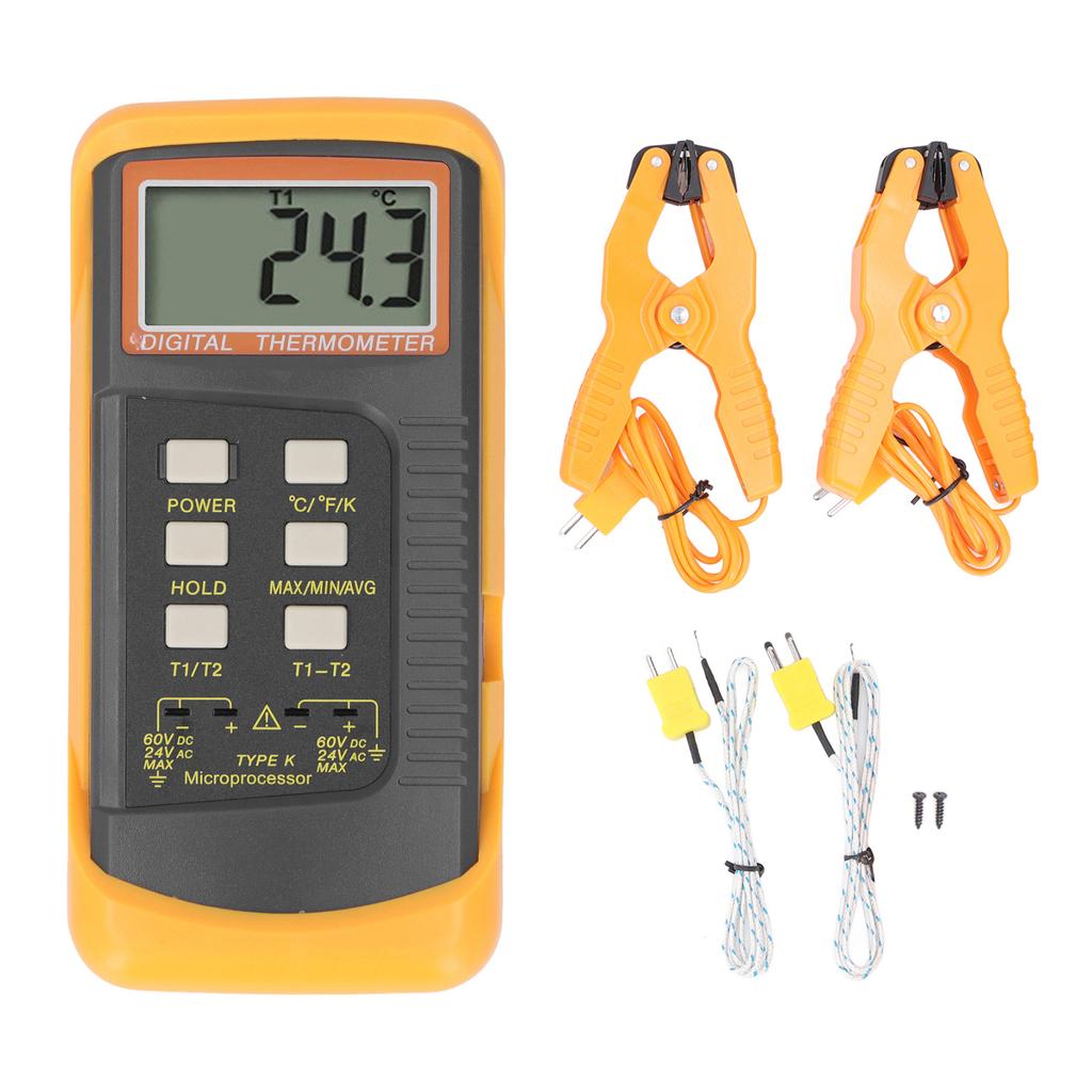 Digital K Type Thermometer Contact Double Probe Temperature Meter ?50.0?1370 Degree DC60V AC24V