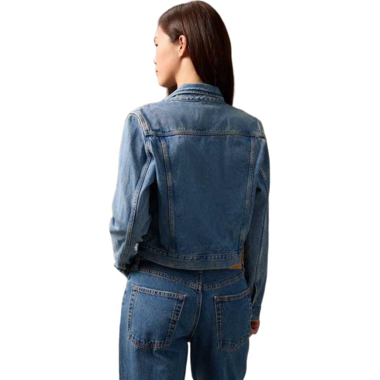 Calvin Klein Vintage Style Double Pocket Cotton Short Denim Jacket Women Jackets Light-Blue J224542