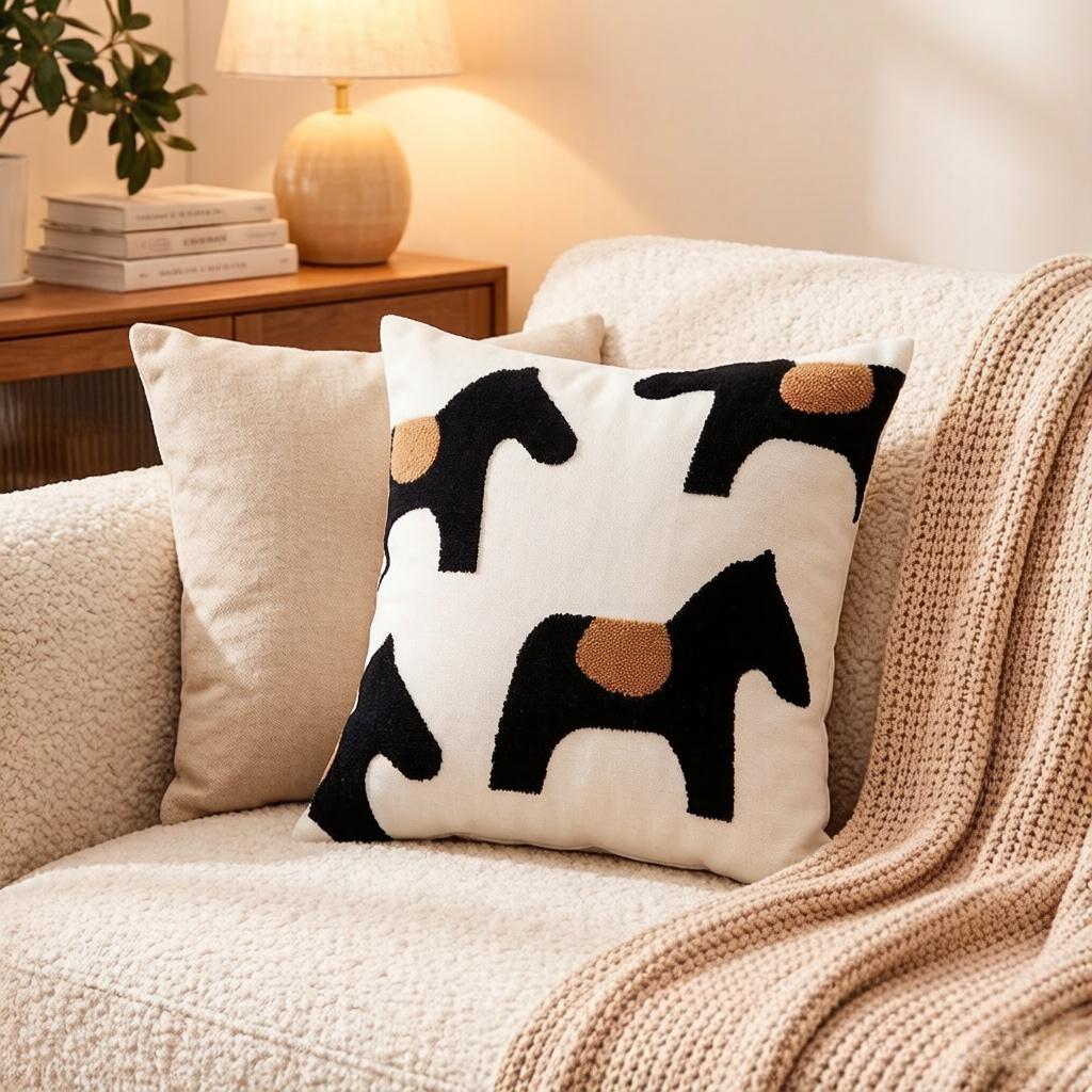 45x45cm 1pc adorable Home pillow cover small size decorate Nordic minimalist sofa throw pillowcase with horse Embroidered