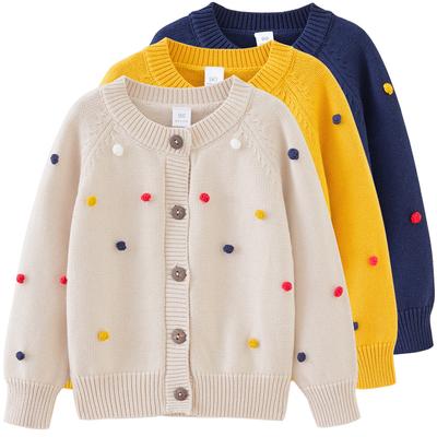 Spring and Autumn Round Neck Colorful Ball Children's Sweater Cardigan Jacket Pure Cotton Girls Knitted Cardigan