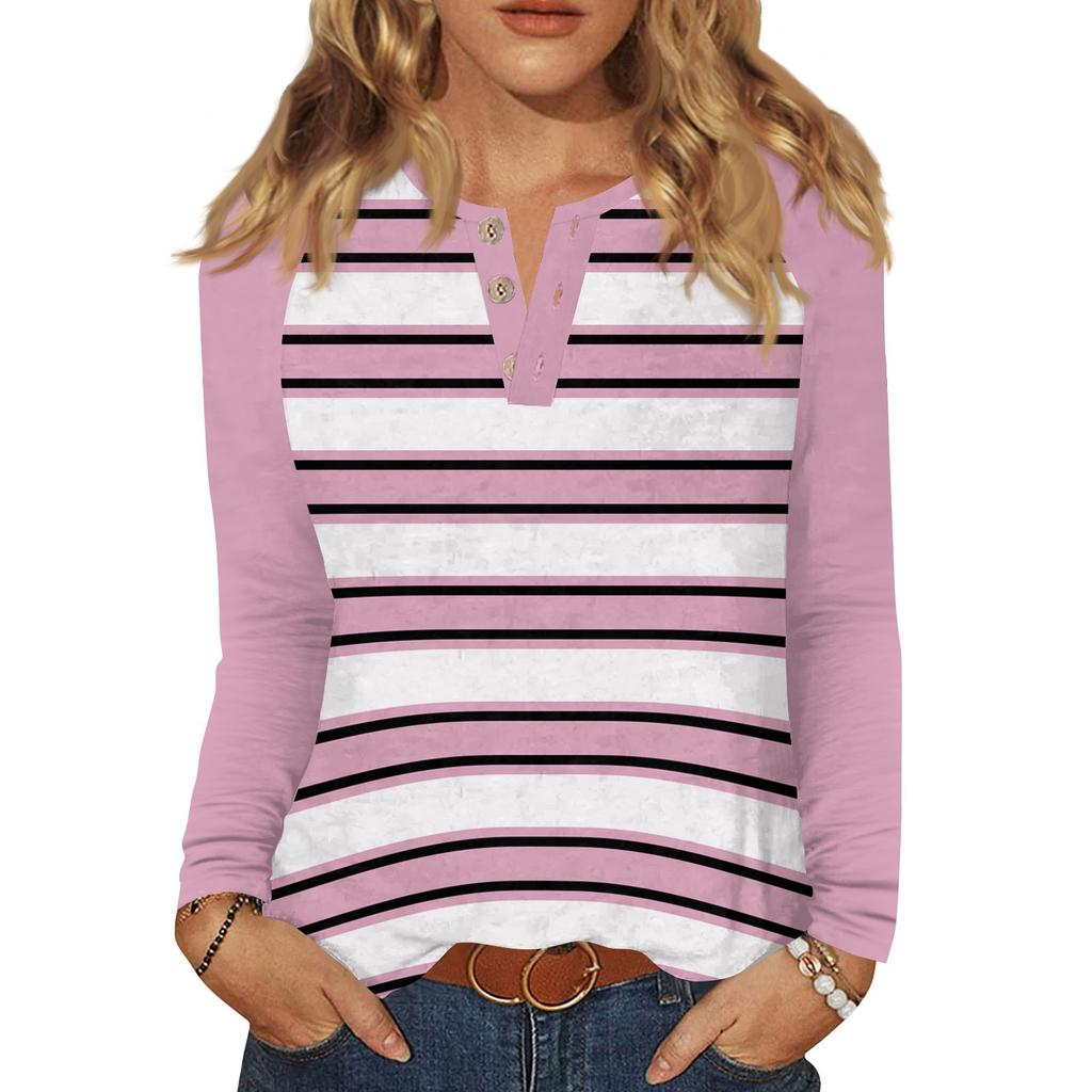 Camiseta de Mujer Estampada Botón Manga Larga Diario Fin de Semana Moda Básica Cuello en V Regular Top