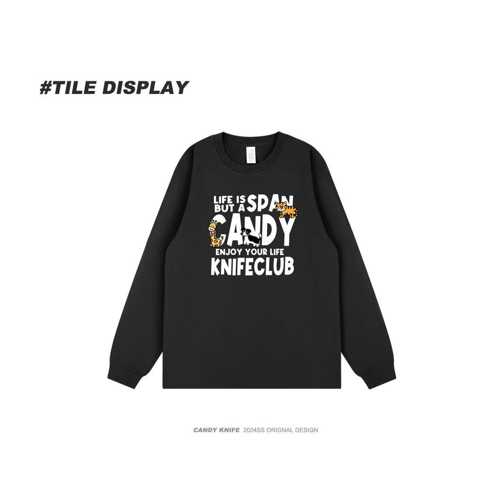 Japanese Cute Cartoon Letter Print Cotton Long Sleeve T-Shirt for Students