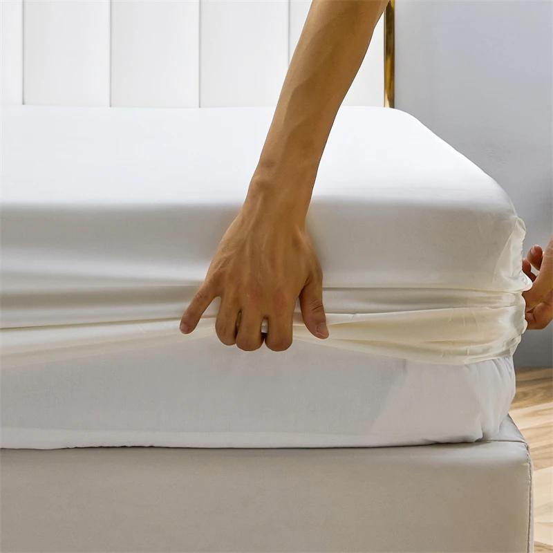 High-end Satin Queen Fitted Sheet Silky King Size Bed Sheet with Elastic Band Bedsheet Mattress Protector Cover No Pillowcase