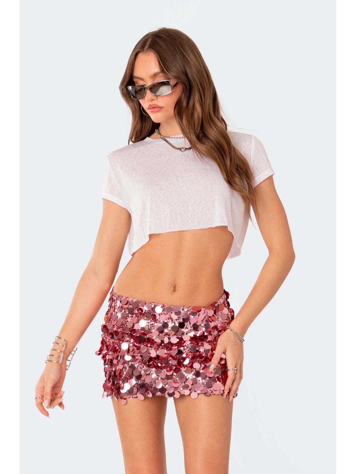 

Женская мини-юбка с неровным подолом и пайетками Small