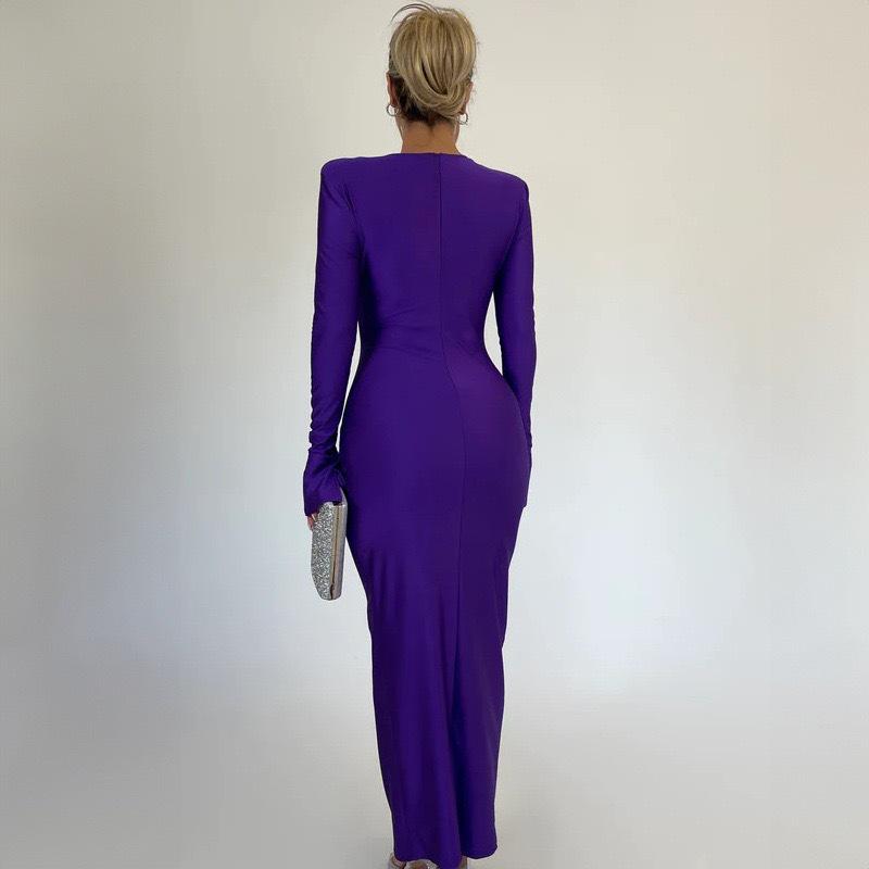 2025 Autumn Ruched Flare Sleeve Slim Fit Dress with Waist-Defining and Hip-Hugging Silhouette