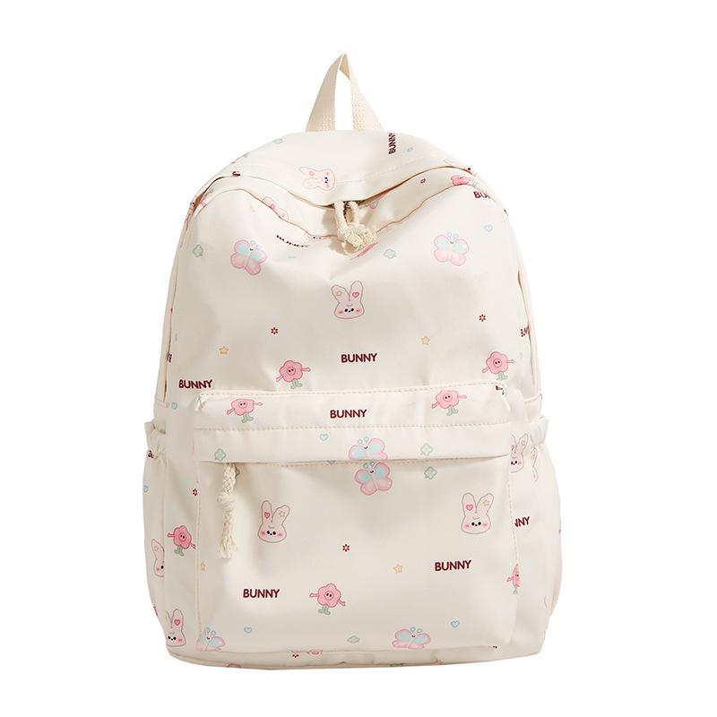 

Floral Little Rabbit Print Backpack - Versatile for Girls, Middle School, College Students, and Laptops 26x13x37cm белый/кремовый