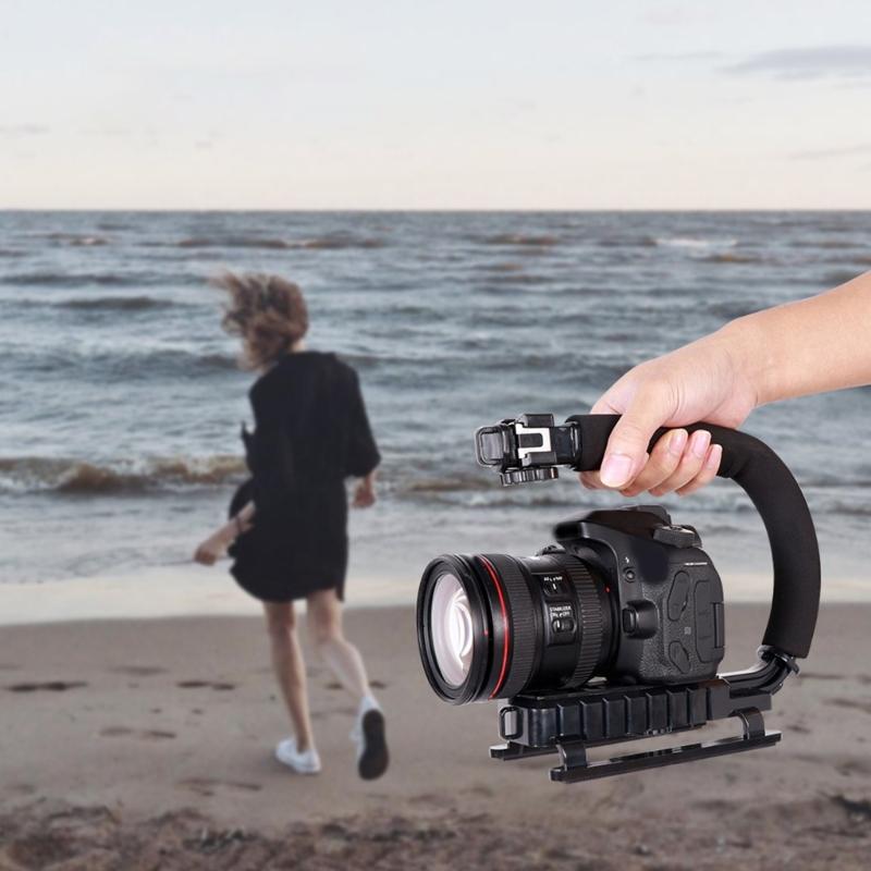 Portable U-Grip Holder with Cold Shoe Mount and Anti-Skid Design Camera Holder for Steadier Shots and Smooth Movements