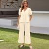 Women's 2 Piece Outfits Sets Ruched Short Sleeve Tops  Wide Leg Pants Tracksuit Sets
