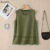 Women Casual Round Neck Solid Color Loose Sleeveless Tank Tops