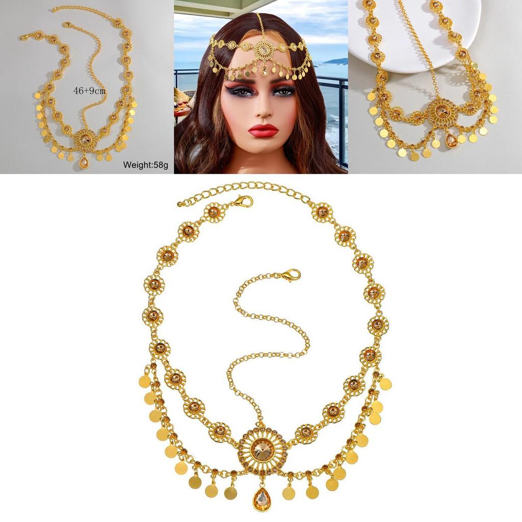Elegant Simulation Gemstone Decor Women Golden Headpiece With Tassel Design For Gift And Party