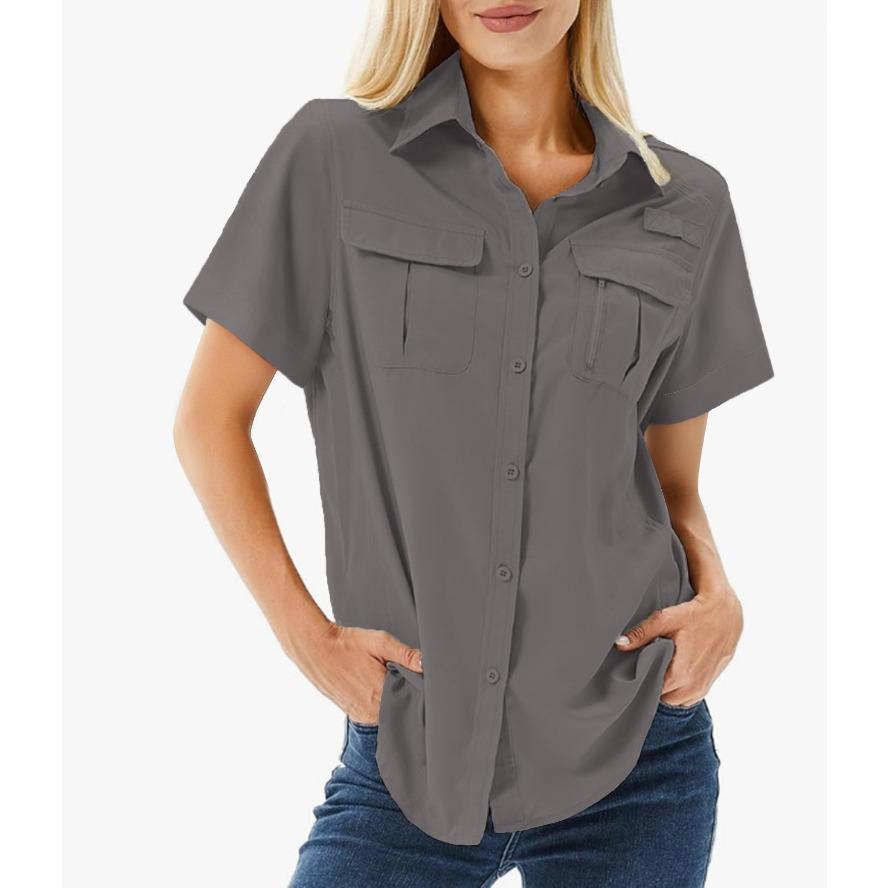 YYFS Women's Fashion Casual Summer Spring Solid Color Print Short Sleeve POLO Neck Blouses & Shirts