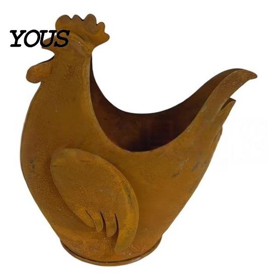 Country Style Home Garden Accents Rustic Rooster Ornament, Weather Resistant Flowerpot, Metal Sculpture Statues for Outdoor Yard Lawn Decor,