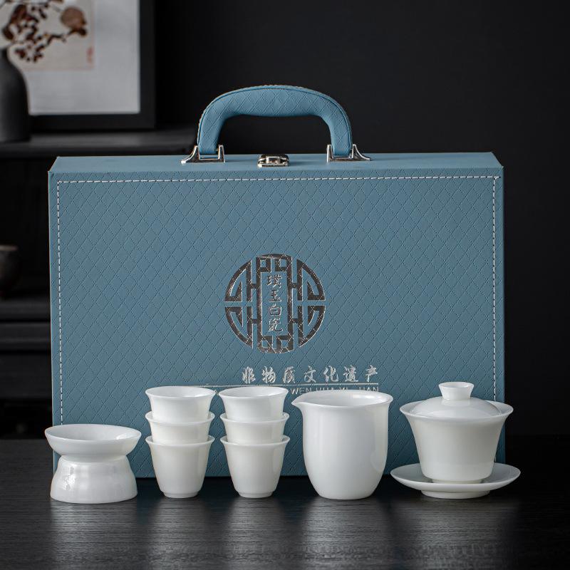 Pu Jade Porcelain Dehua White Porcelain Suet Jade Sancai Gaiwan Kung Fu Tea Set Company Event Opened High-qualityjadeporcelain-10-headcoveredbowl