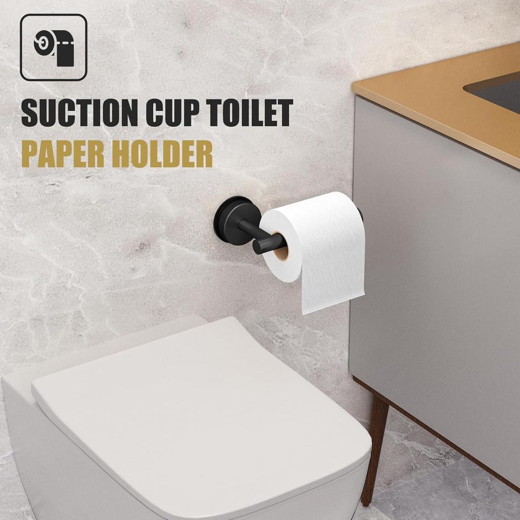 Matte black 304 stainless steel suction toilet paper holder for Bathroom Kitchen
