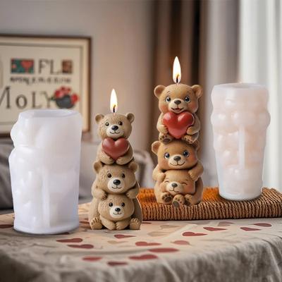 Mirosie 3D Gestapelter Bär Silikonformen Haushalt DIY Fondant Kuchen Schokolade Form Eis am Stiel Eis Kerzenherstellungsset