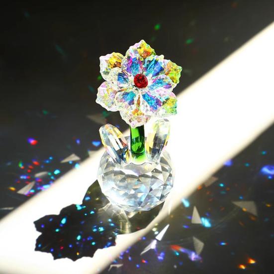 Faux Crystal Sunflower Figurine Glass Flower Ornament Collectible Desk Sunflower Statue for Table Window Car Decor