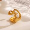 Vintage Stainless Steel Wide Thick Rings for Women Men Classic Imitation Pearl Hollow Opening Rings Charm Banquet Jewelry Gifts