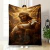 "Jesus Embracing a Lamb with Cross" Patterned Flannel Blanket Perfect for the Bedroom Living Room, Sofa, or a Little Nap