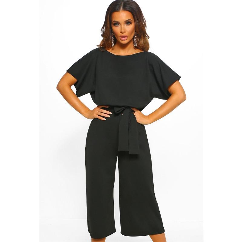 Summer Women's Jumpsuit Fashion Tie Button Short Sleeve Jumpsuit