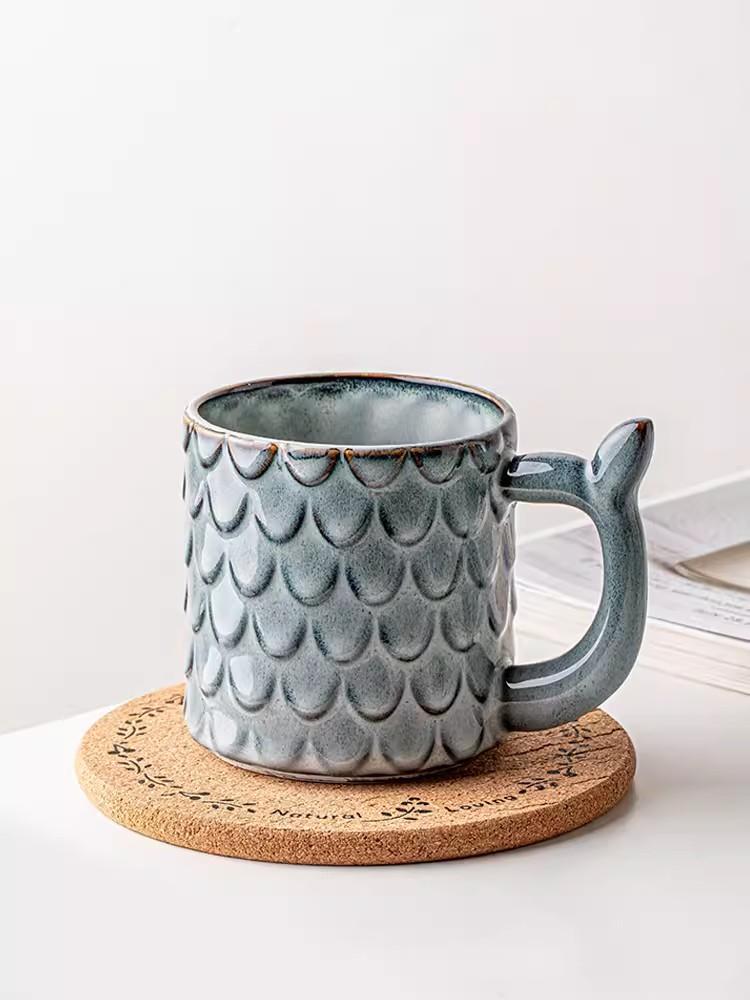 Novelty Mermaid Mug With Golden Tail Handle Cute Coffee Cup Ceramic Large Tea Cup Suitable For Valentine's Day Gifts