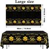 3 Pack Black Gold 50th Birthday Tablecloth, Rectangular Plastic Table Cover, 42.5x70.8 Inches, Happy 50 Birthday Decoration for Party Supplies