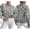 Women S Fashion Round Neck Long Sleeve Pullover Sweater Leopard Print