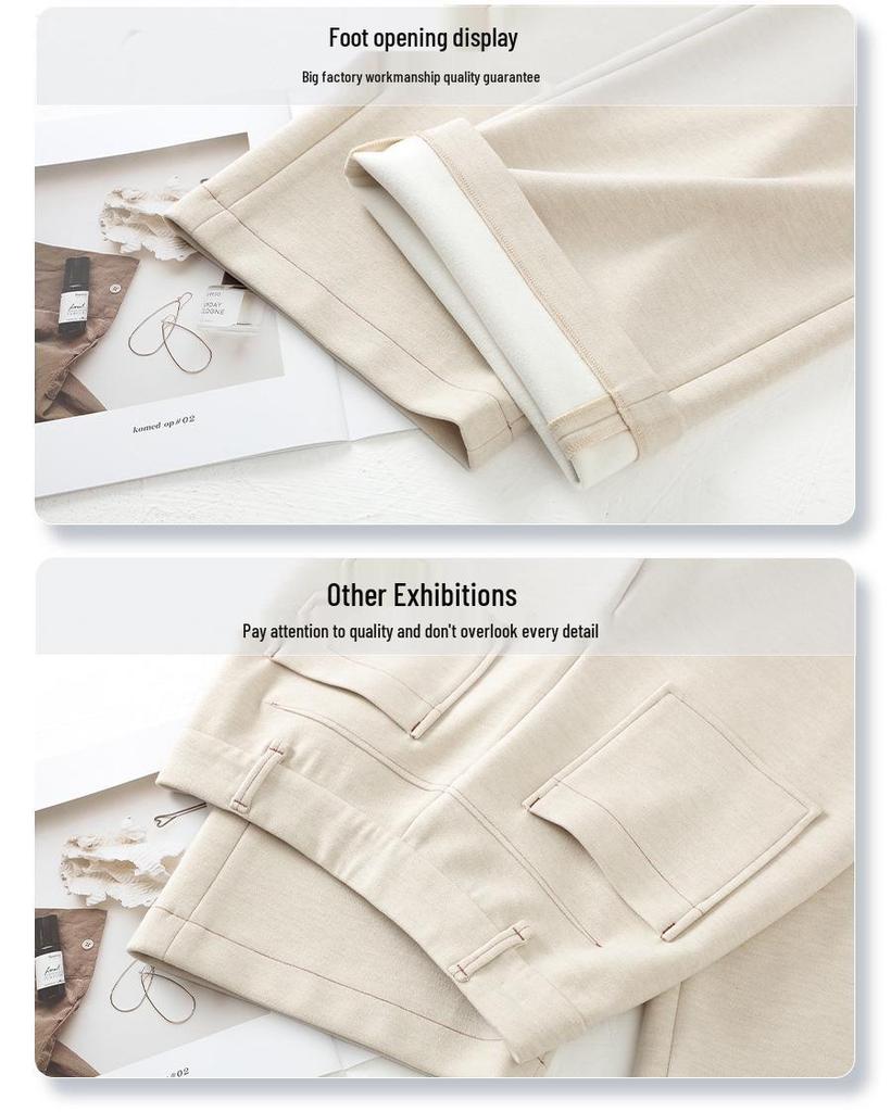 Women's 2024 Beige Cashmere Wide-Leg Pants - Autumn/Winter Style, Drapey Wool Straight-Leg Casuals.