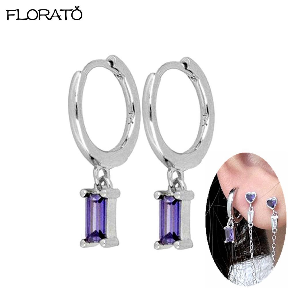 925 Silver Needle Elegant Purple Earrings Exquisite Small Hoop Earrings for Women Fashion Puncture Jewelry Accessories