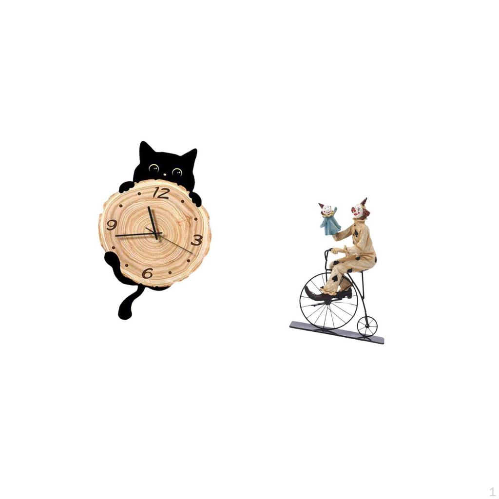 Clown Figurine Sculpture Collection Hanging Wall Clock Ornament Easy to Read No Ticking Decor Gift