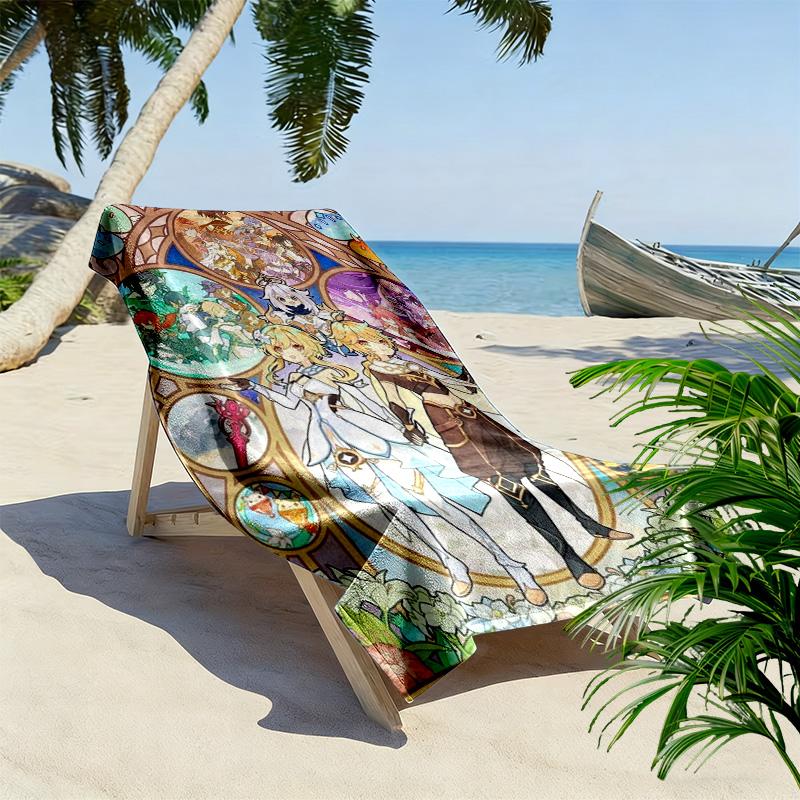 Genshin Impact Print Beach Towel, Large Soft Quick Dry Towel for Beach Camping Swimming