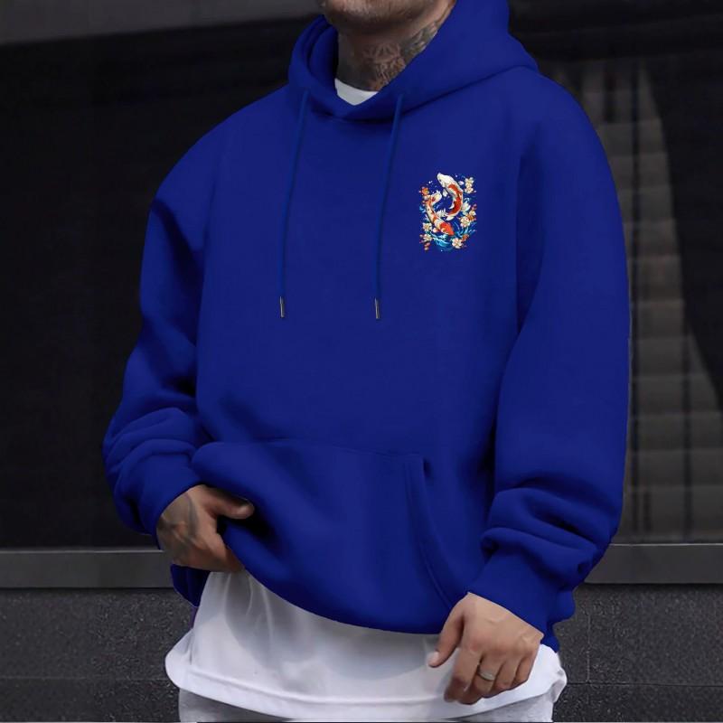 Unisex Oversized Hooded Sweatshirt With Japanese Ukiyo-e Cherry Blossom Koi Fish Print Soft Fleece-Lined Casual Top