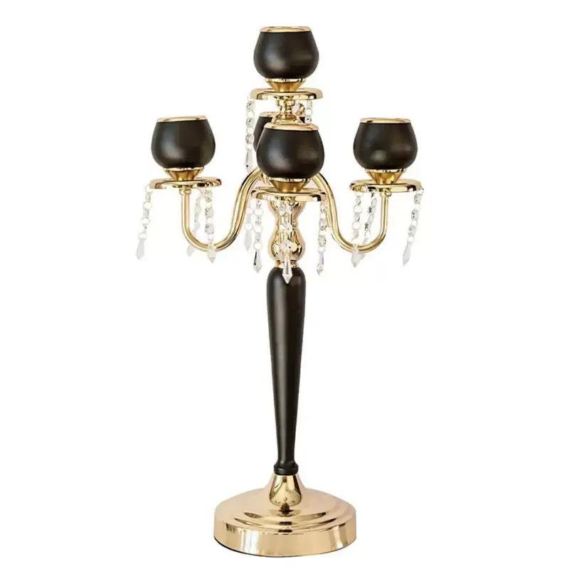 Black Gold Crystal Five-Light European Retro Candlestick for Home or Wedding Décor