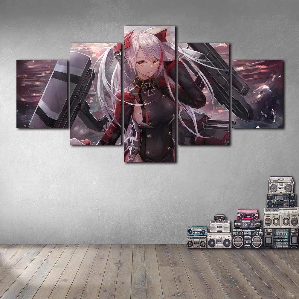 Modern Canvas Painting Modular 5 Pcs Azur Lane Prinz Eugen Poster Prints Home Decor Wall Anime Characters No Frame Picture Art