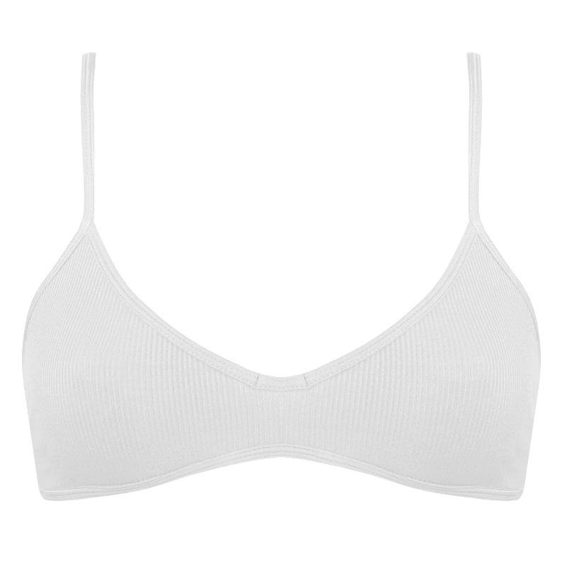 French Cotton V-Neck Women's Wire-Free Soft Elastic Ribbed Bra