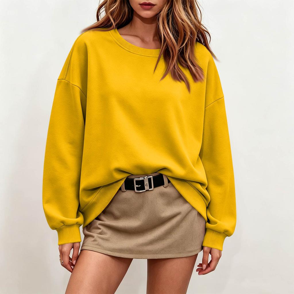 Women's Color Neck Long Sleeve Sweatshirt Pullover Top for Casual Everyday Wear