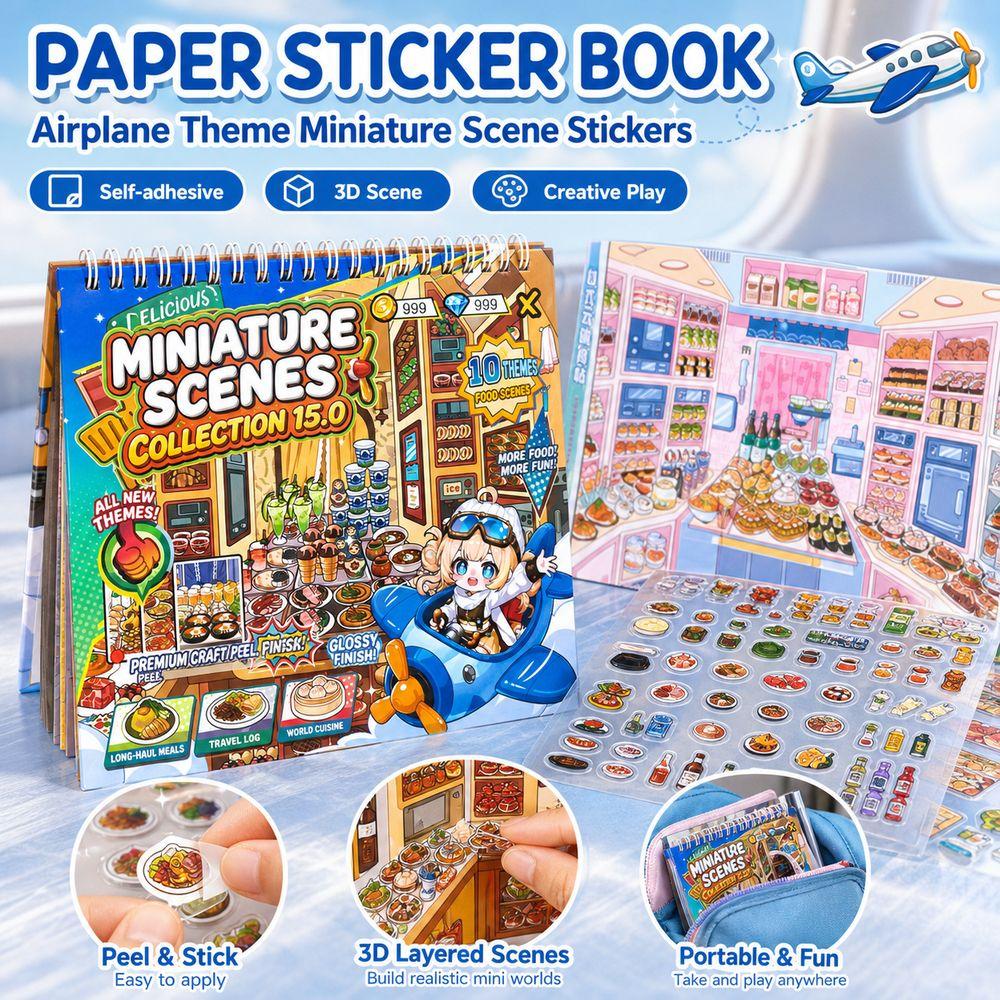 Paper Sticker Book Airplane Theme Miniature Scene Sticker Landscape Sticker Stationery Supplies