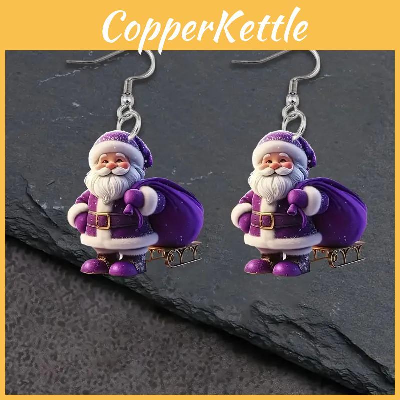 Winter Santa Purple Acrylic Earrings With Creative Design For Decor Christmas