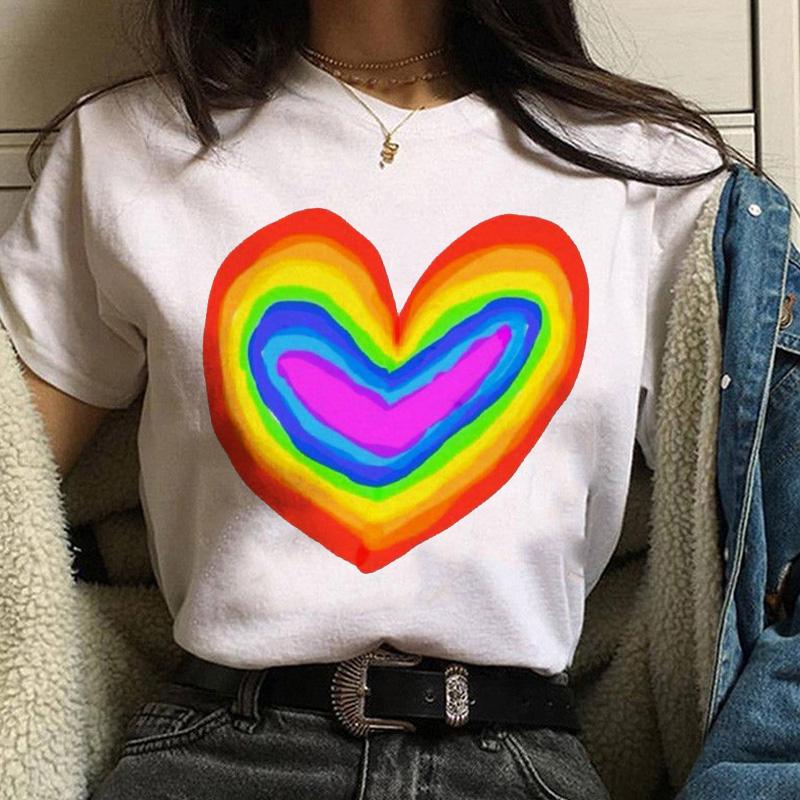 Women Casual T Shirt Womens Fashion Cute Love Print Harajuku Female Basic Short Sleeve T-Shirt White Simple Tshirts Tops Tshirt