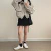 Koreaanse Chic Franse Stijl Dubbele Zak Rits Revers Trekkoord Korte Jas voor Dames (Herfst/Winter)