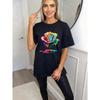 Übergroßes Damen-Kurzarm-T-Shirt mit Regenbogen-Farbverlauf, Tintenspritzer, Rose (mit Farbe-Tropf-Effekt) Drucken