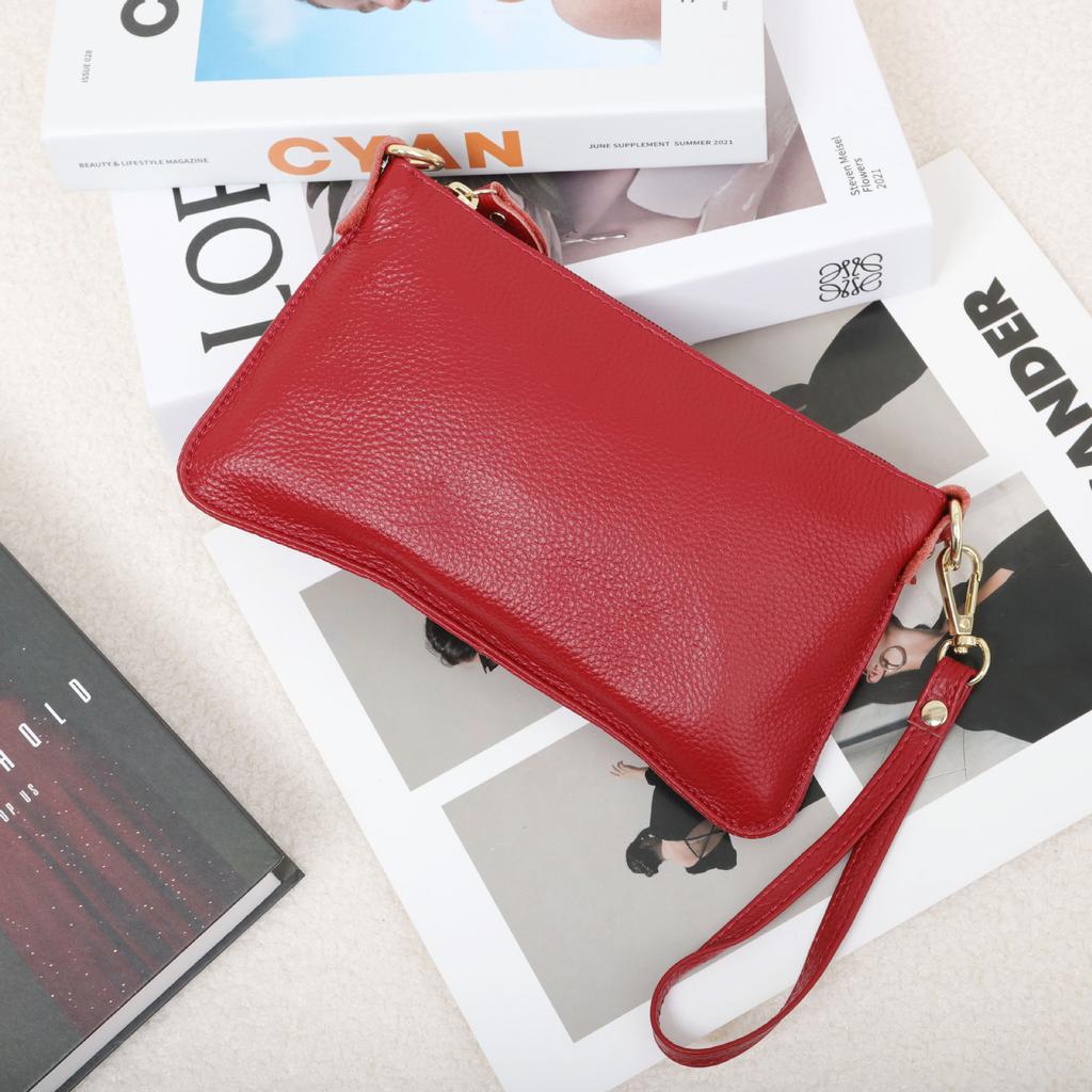 Bolso de Cuero Caliente para Mujer Bolso de Mano de Primera Capa de Piel de Vaca Sobre de Hombro para Teléfono Móvil Pequeño