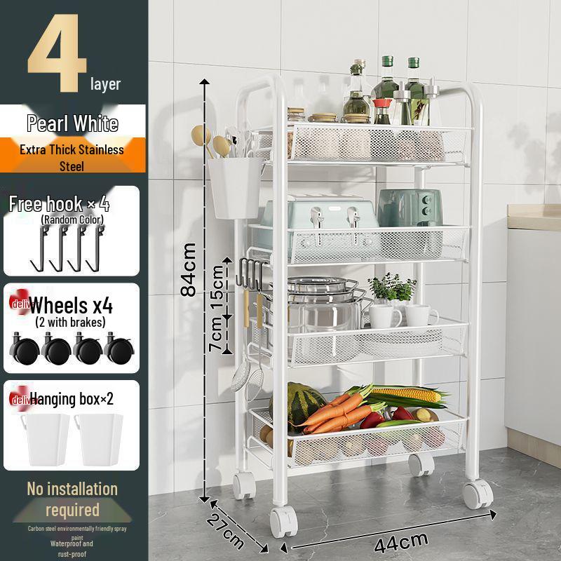 Multi-Layer Kitchen Storage Rack with Wheels for Microwave and Vegetables