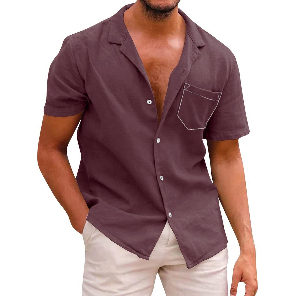 Men's Solid Color Pocket Button Short Sleeve Shirts Men's Casual Fashion Short Sleeve Shirts